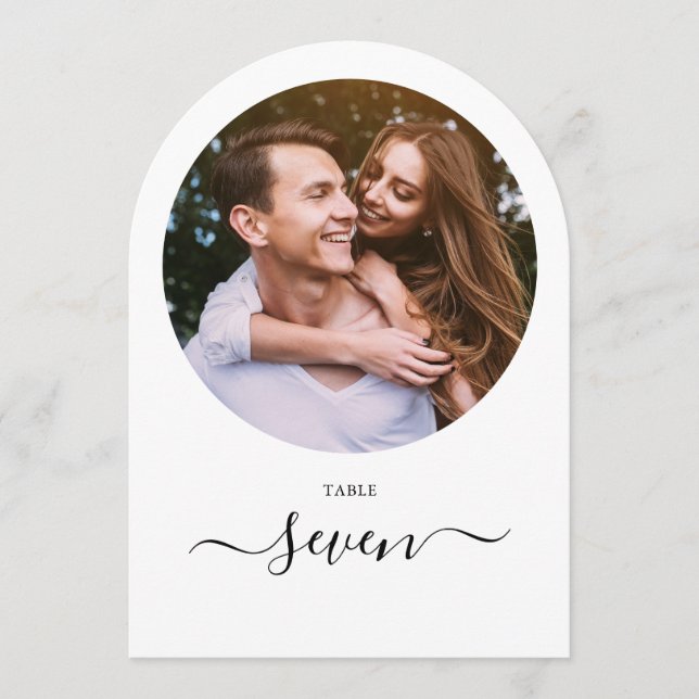 Black Script Photo Arched Table Number (Front)