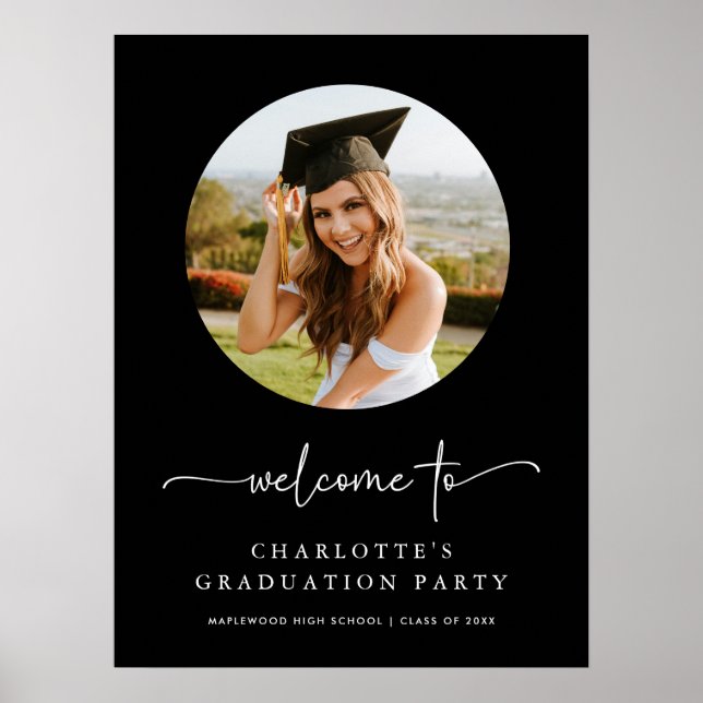 Black Script Photo Graduation Welcome Sign (Front)