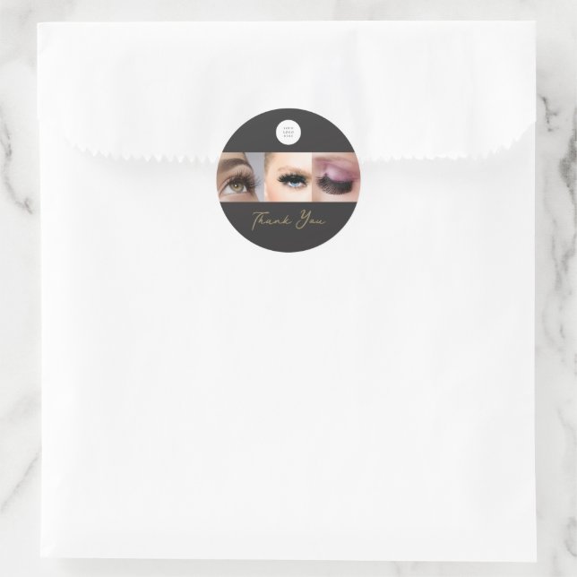 Black Script Photo Lashes Business  Classic Round Sticker (Bag)