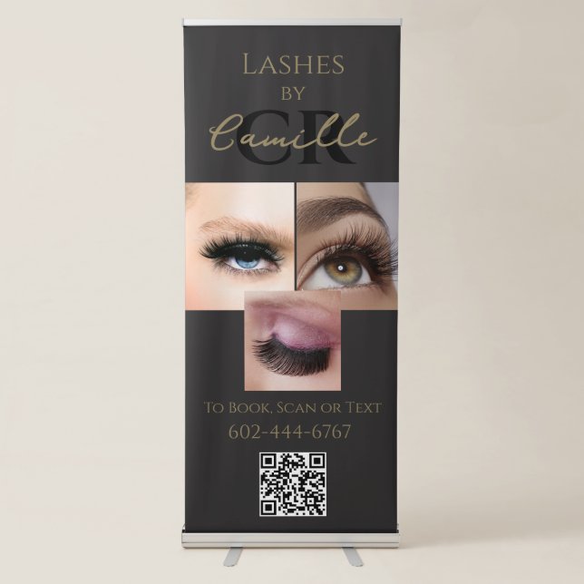 Black Script Photo Lashes Business  Retractable Banner (Front)