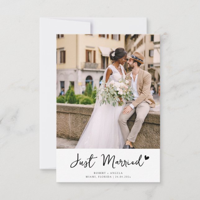 Black Script Photo Wedding Announcement (Front)