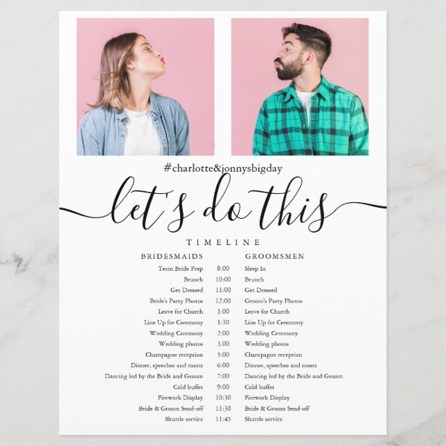 Black Script Photo Wedding Schedule Timeline (Front)
