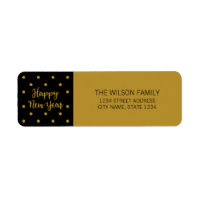 Black Script Polka Dot Happy New Year Address Label