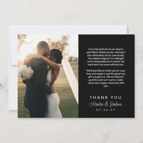 Black Script Printed Message Wedding Thank You