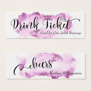 Black Script & Raspberry Watercolor Drink Tickets