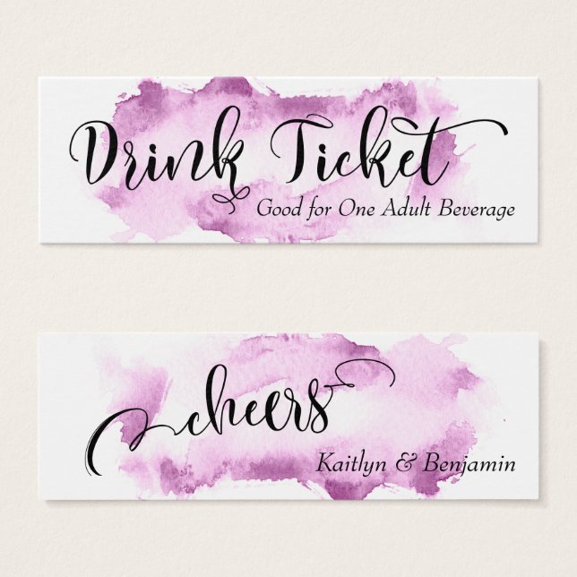Black Script & Raspberry Watercolor Drink Tickets (Front & Back)