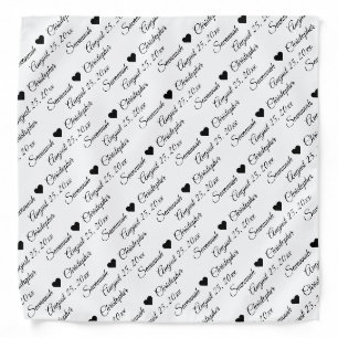 Black Script Repeating Text Wedding Date & Names Bandana