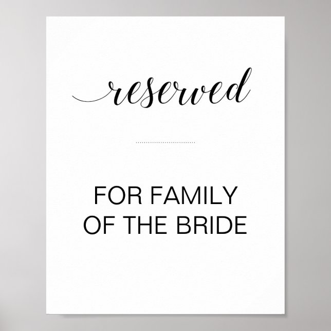 Black Script Reserved Table Wedding Sign (Front)