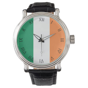 Black Script Roman Numbers Irish Flag wat Watch