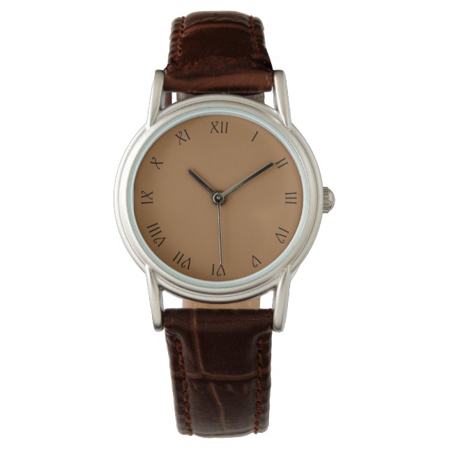 Black Script Roman Numbers on Brown wacnt Watch (Front)