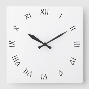 Black Script Roman Numbers On White wct Square Wall Clock