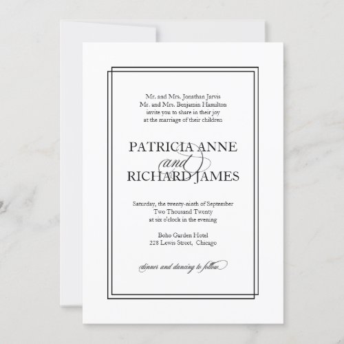 Black Script Simple Elegant Formal Wedding Invitation