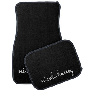 Black Script Stylish Monogram Modern Minimalist Car Floor Mat
