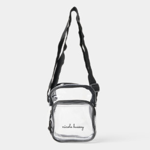 Black Script    Stylish Monogram Modern Minimalist Clear Crossbody Bag