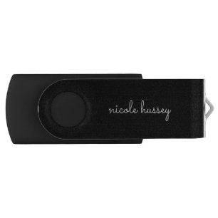 Black Script    Stylish Monogram Modern Minimalist Flash Drive