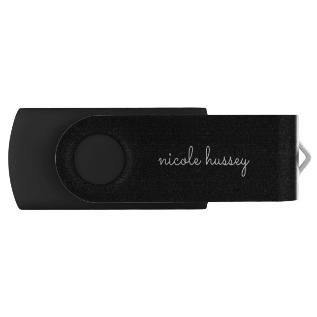 Black Script  | Stylish Monogram Modern Minimalist Flash Drive (Front)