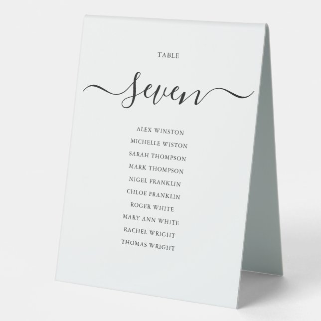 Black Script Table Number Seating Chart Tent (Front)