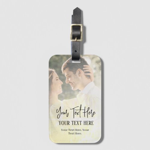 Black Script Text With Vintage Photo Couple  Luggage Tag