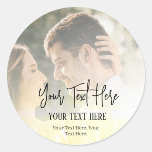 Black Script Text With Vintage Photo Wedding Classic Round Sticker