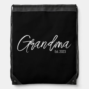 Black Script Typography Grandma Established Drawstring Bag