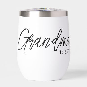 Black Script Typography Grandma Established Year Thermal Wine Tumbler