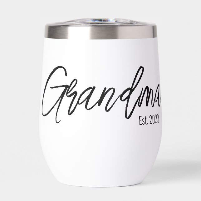 Black Script Typography Grandma Established Year Thermal Wine Tumbler (Front)