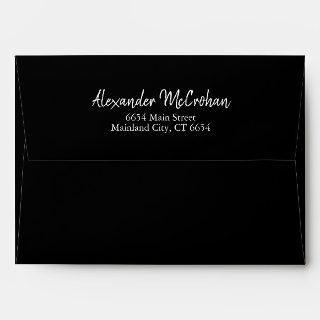 Black Script Typography Return Address Mailing Envelope (Back (Top Flap))