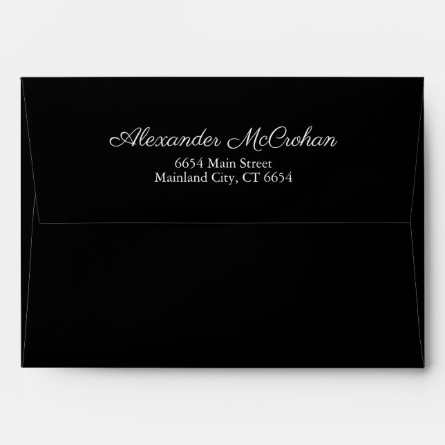 Black Script Typography Return Address Mailing Envelope (Back (Top Flap))