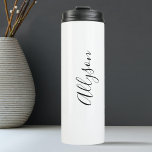 Black Script Vertical Name on White Thermal Tumbler<br><div class="desc">Your name in black script vertical text on white background. Click “Edit” to change colors and type styles.</div>