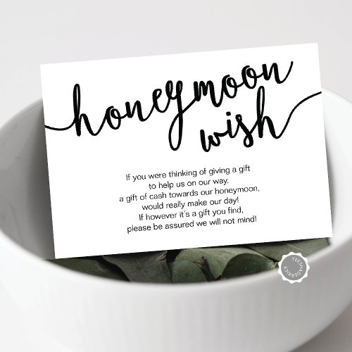 Black Script Wedding Honeymoon Wish Fund Enclosure Card