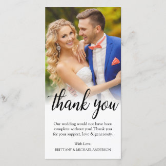 Black Script Wedding Photo Bride Groom Thank You