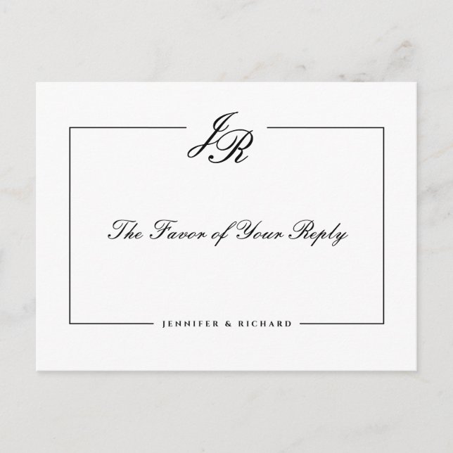Black Script Wedding Reply Invitation Postcard (Front)
