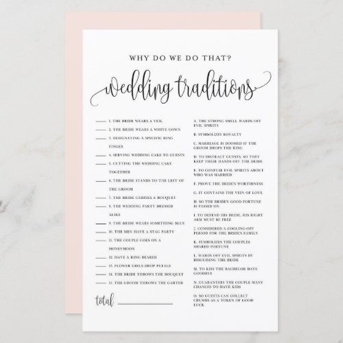 Black Script Wedding Traditions Bridal Shower Game