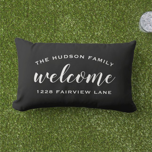 Black Script Welcome Monogram Porch Lumbar Pillow (Grass)
