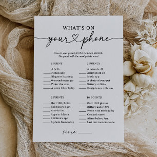 Black Script What's on Your Phone Baby Shower Game Invitation