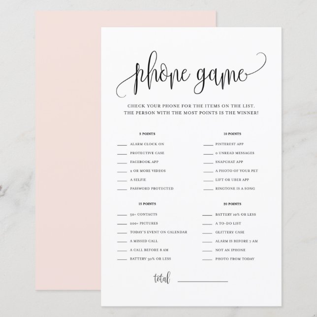 Black Script What's on Your Phone Shower Game (Front/Back)