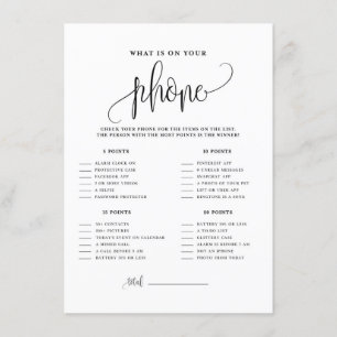 Black Script What's on Your Phone Shower Game Enclosure Card