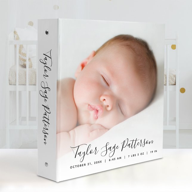 Black Script White Baby Photo Album 3 Ring  Binder (Creator Uploaded)
