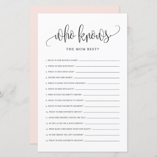 Black Script Who Knows Mom Best Baby Shower Game