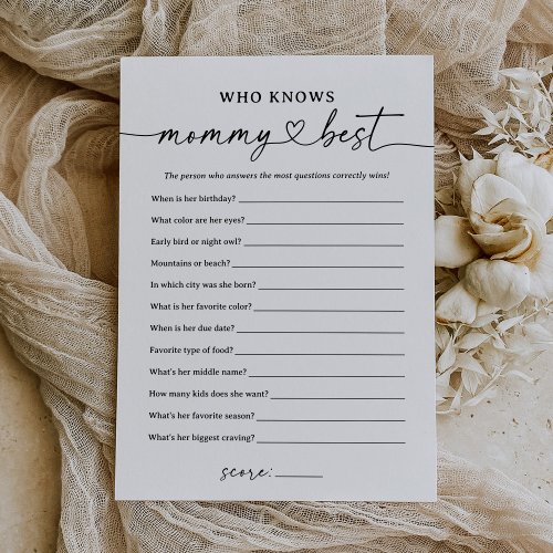 Black Script Who Knows Mommy Best Baby Shower Game Invitation
