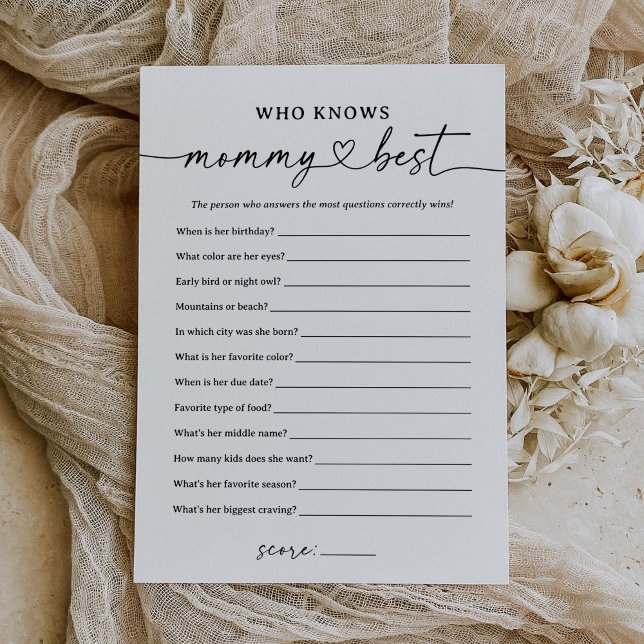 Black Script Who Knows Mommy Best Baby Shower Game Invitation (Creator Uploaded)