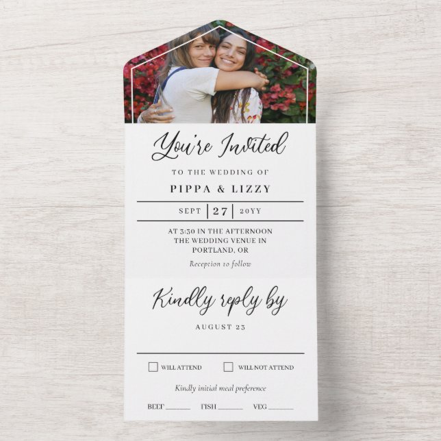 Black Script You're Invited Photo Wedding All In One Invitation (Inside)