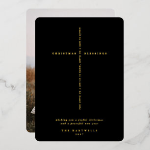 Black Scripture Cross Photo Foil Holiday Card