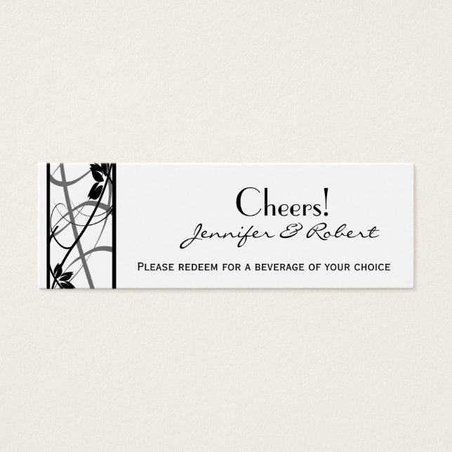 Black Scroll Border Wedding Drink Ticket (Front)