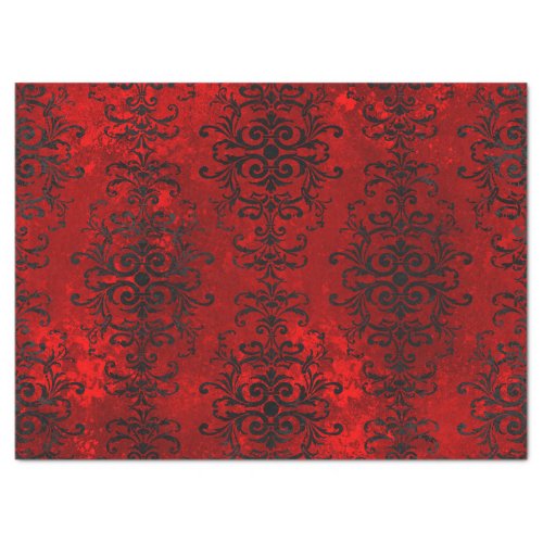 Black Scroll Designs on Shades of Red Decoupage Tissue Paper