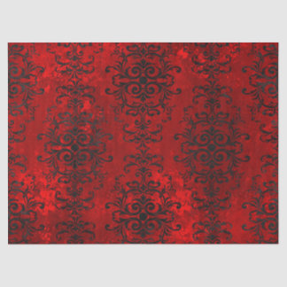 Black Scroll Designs on Shades of Red Decoupage Tissue Paper
