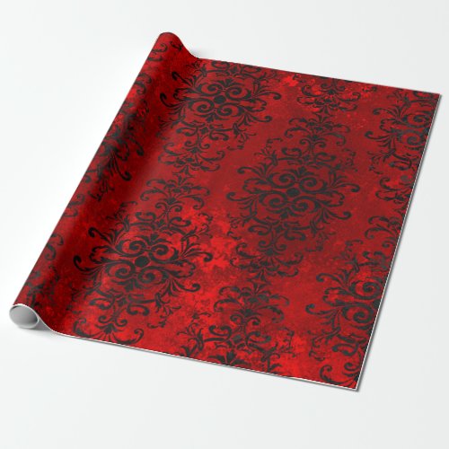 Black Scroll Designs on Shades of Red Wrapping Paper