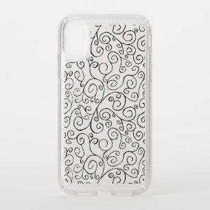 Black Scrolling Curves Abstract Pattern Glitter Speck iPhone XR Case