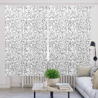 Black Scrolling Curves on White Abstract Pattern Blackout Curtains