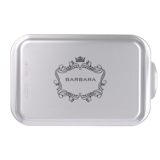 Black Scrolls Frame Crown Monogram Cake Pan (Front)